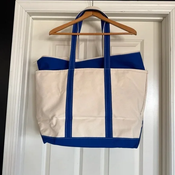 L.L. Bean Boat & Tote Bag USA Canvas Blue Zip Top Embroidered M - Picture 6 of 12